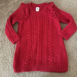 Red Cable Knit Sweater Dress